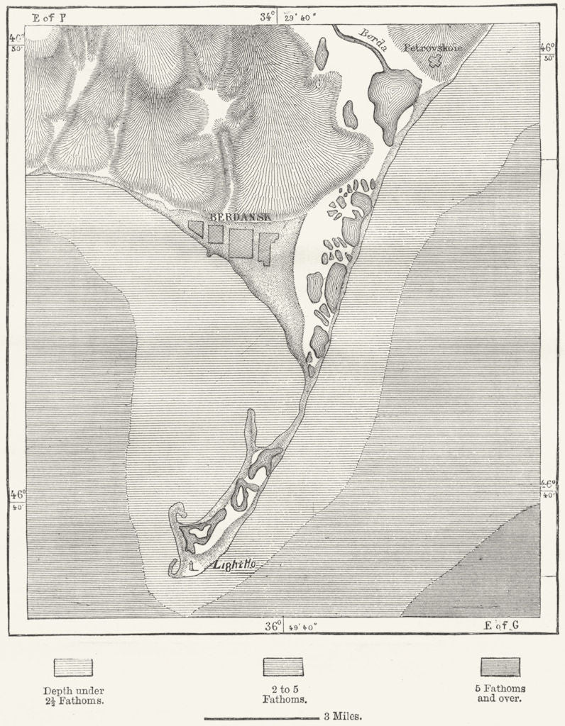 UKRAINE. Berdyansk Peninsula & town, sketch map c1885 old antique chart